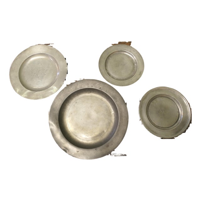 Antique English Pewter Chargers, Set of 4 For Sale