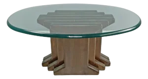 Italian Modern Wooden Coffee Table with Geometrical Base and Glass Top, 1970s