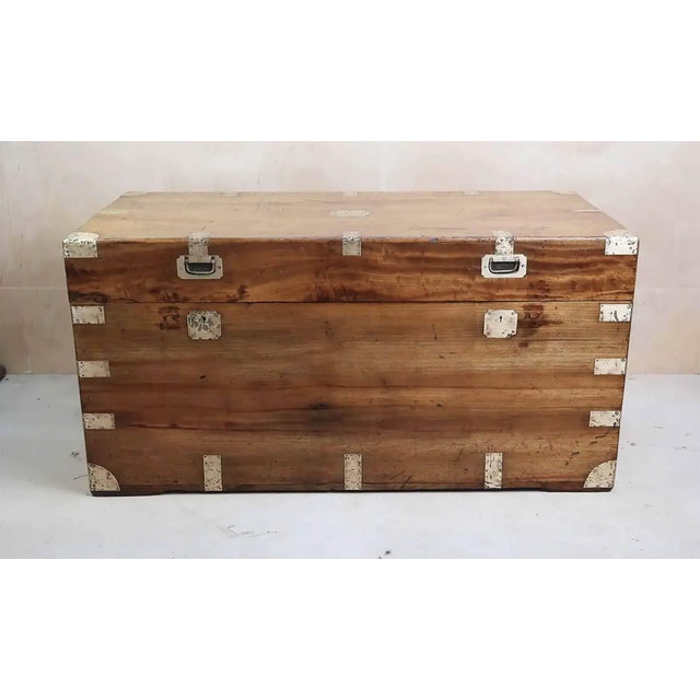 Large Antique 19th Century Camphor Wood Trunk, Hong Kong, 1890s For Sale - Image 3 of 12