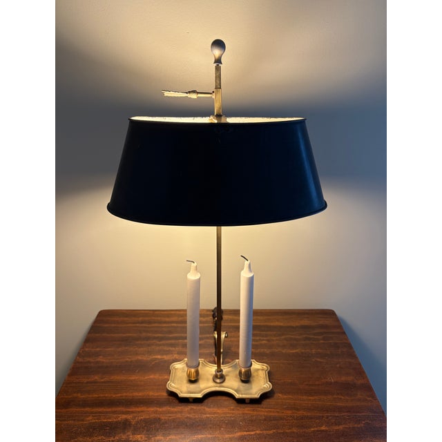 1960s French Provincial Brass Bouillotte Lamp With Black Tole Shade For Sale In South Bend - Image 6 of 10