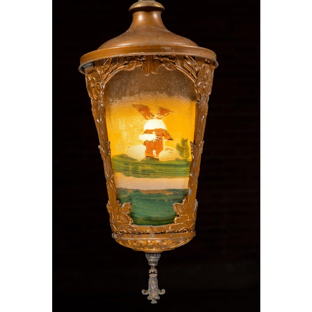Early 20th Century Art Nouveau Hanging Fixture With Reverse-Painted Shade For Sale - Image 4 of 5