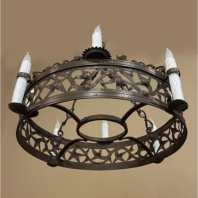 Pair Antique Country French Wrought Iron Chandeliers For Sale - Image 12 of 13