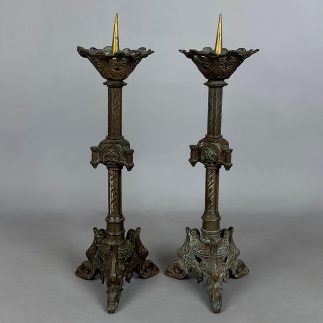 Vintage Brass Tripod Candlesticks, Set of 2 For Sale - Image 11 of 11
