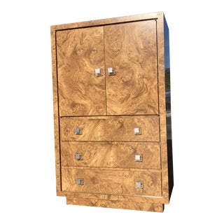1970s Milo Baughman Style Burl Wood Armoire For Sale