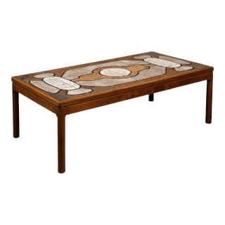 Mid-Century Modernist Geometric Tile Inlay Teak Cocktail Table For Sale