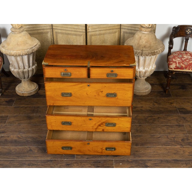 English 19th Century Teak Campaign Chest with Five Drawers and Brass Hardware For Sale In Atlanta - Image 6 of 12