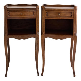 Pair of French Louis XV Style Oak Bedside Tables With Gallery Top For Sale