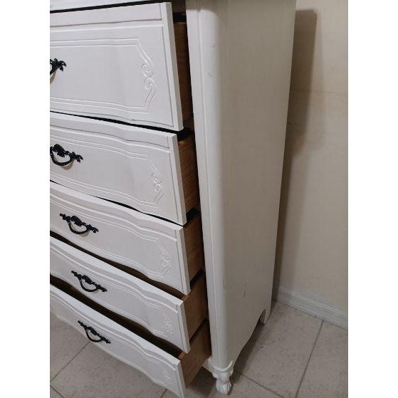 Wood 1980s White Wood French Provincial Chest Five Drawer For Sale - Image 7 of 8