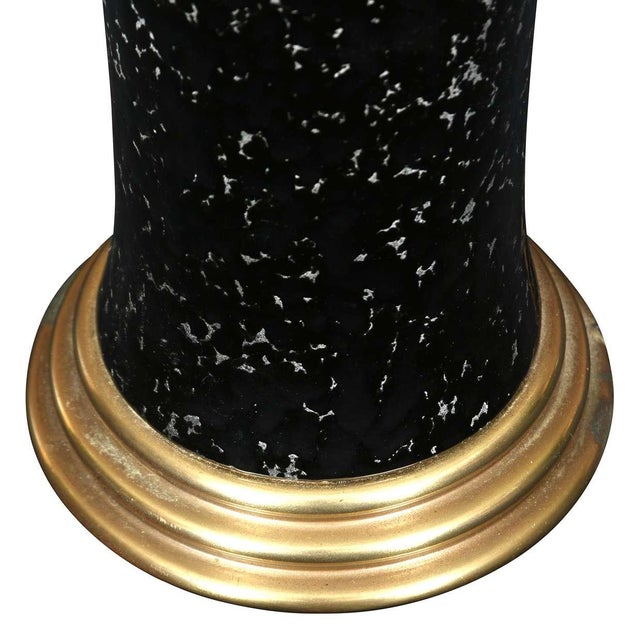 Neoclassical Late 20th Century Tall Black Crackle Glaze Table Lamps With Shades - a Pair For Sale - Image 3 of 4