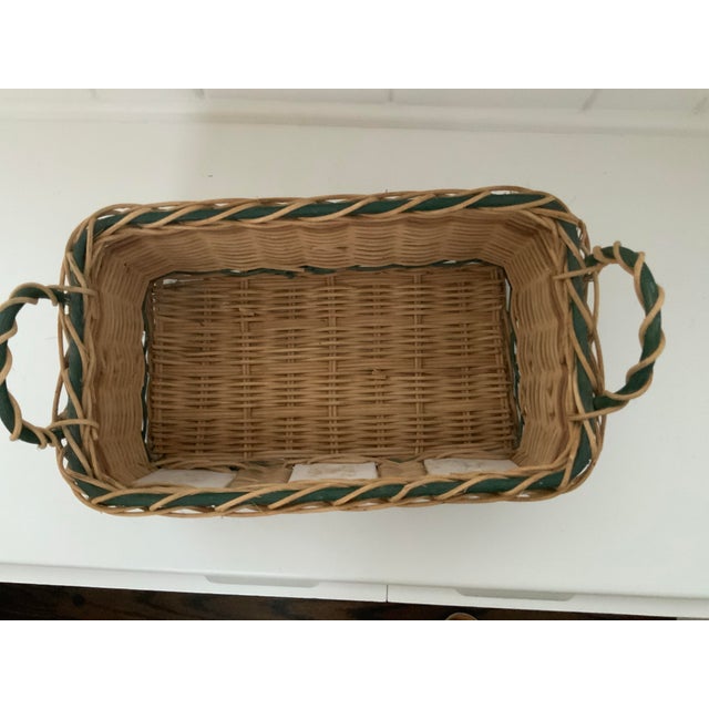 Charming Woven Wicker Basket With Handles and Hand Painted Ceramic Tiles of Topiaries . Perfect for plants, hand towels or...