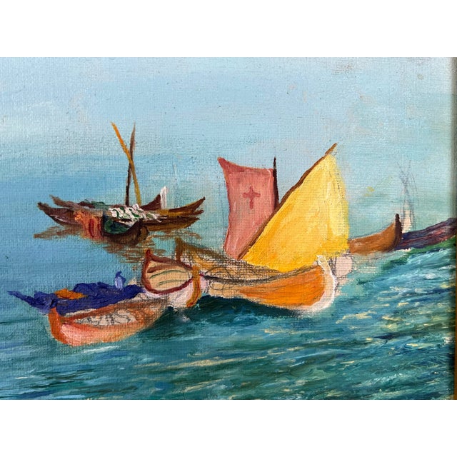 Nautical Late 20th Century Nautical Seascape Painting of Venice With Gilt Frame For Sale - Image 3 of 9