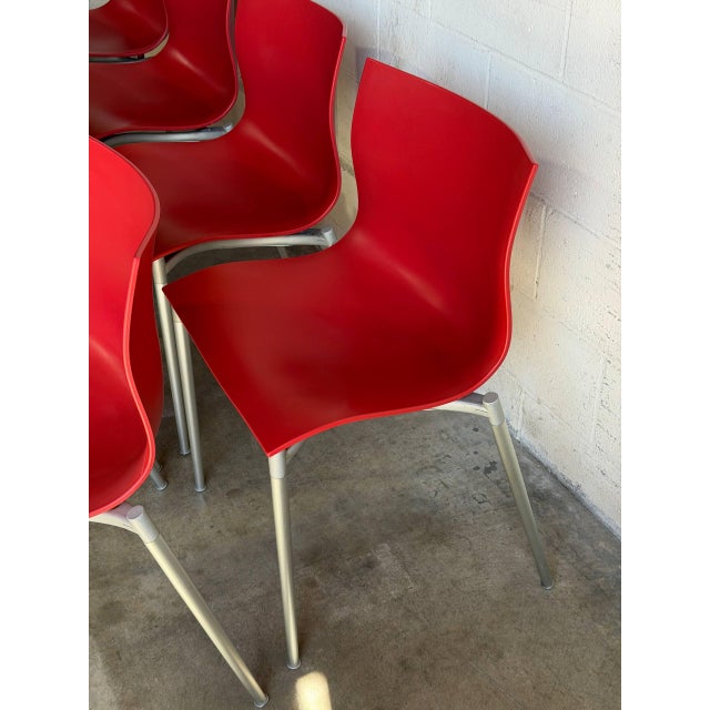 1990s Philippe Starck Red Stacking Chairs Set of 8 Molded Plastic and Aluminum 1990s For Sale - Image 5 of 12