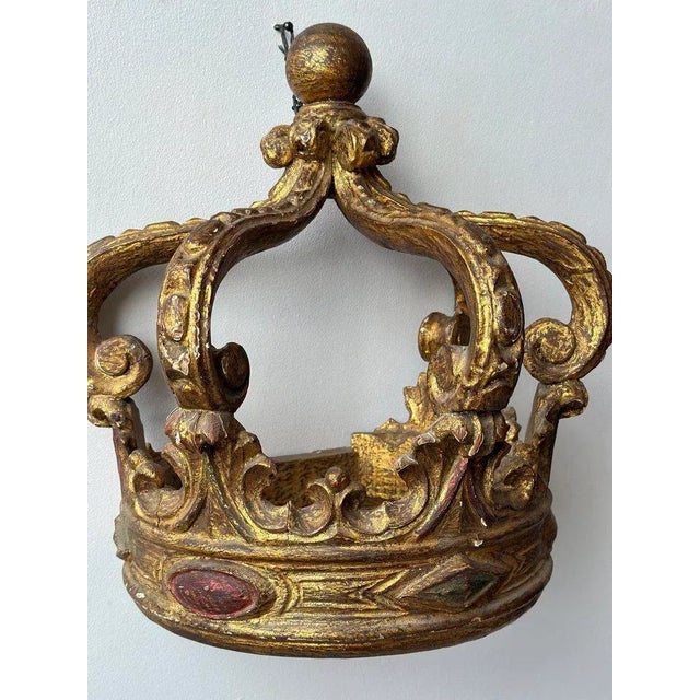 Gothic Rare Antique European Gilt Gesso + Carved Wood Demilune Bed Crown / Corona, Circa Mid 19th Century For Sale - Image 3 of 12