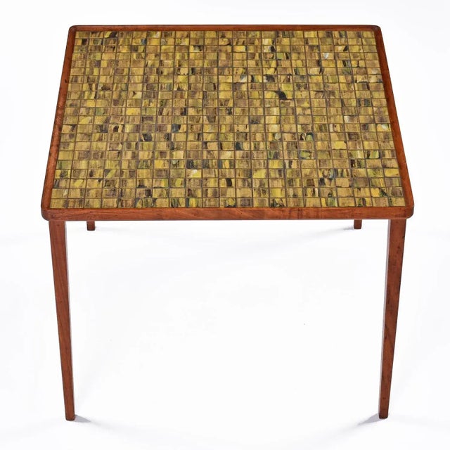 Early Mid-Century Modern Danish Ceramic Tile Teak Square Tall Side Table For Sale - Image 4 of 10