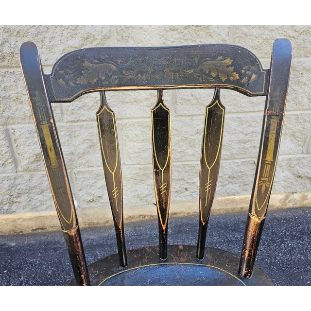 Wood Pair of 19th Century Early American Ebonized and Decorated Side Chairs For Sale - Image 7 of 7
