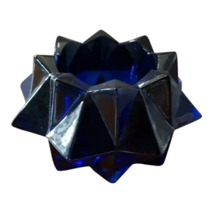 1970s Cobalt Blue Indiana Glass Starburst Votive Tealight Candle Holder
