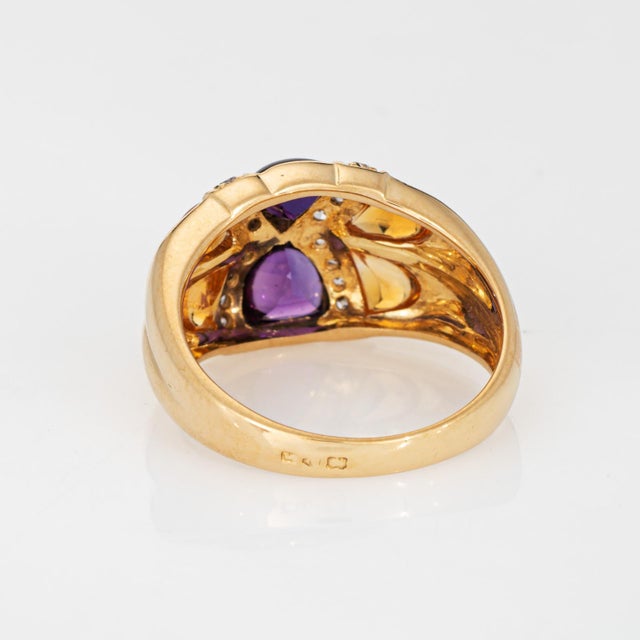 1980s 80s Portuguese Ring Amethyst Citrine Diamond 19k Yellow Gold Sz 6.5 Fine Jewelry For Sale - Image 5 of 7