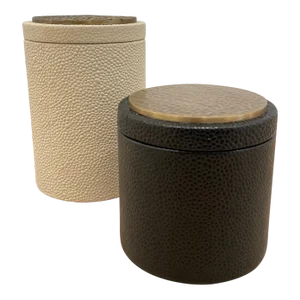 Arteriors Oliver Brass, Black and Beige Faux Shagreen Decor Canisters- Set of 2