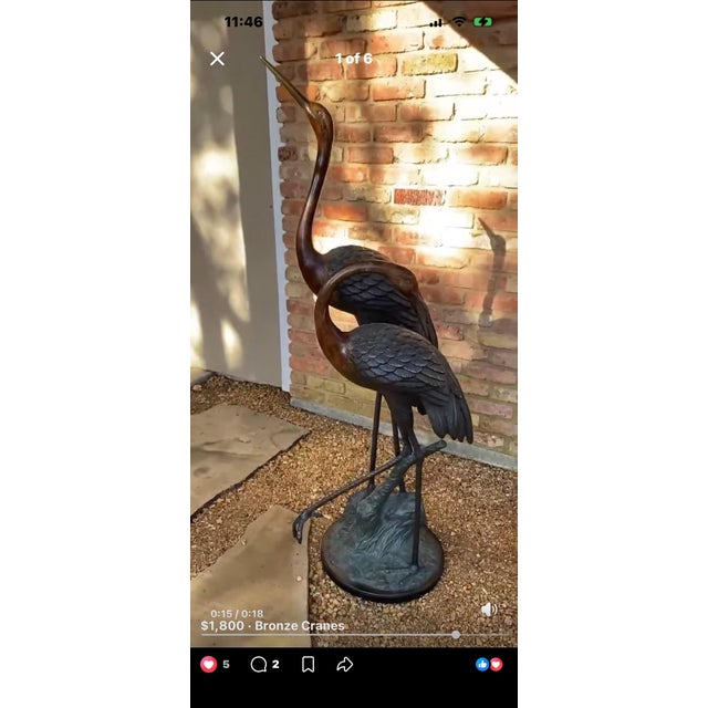Asian 1990s Fabulous 5’ Bronze Crane Pair For Sale - Image 3 of 7