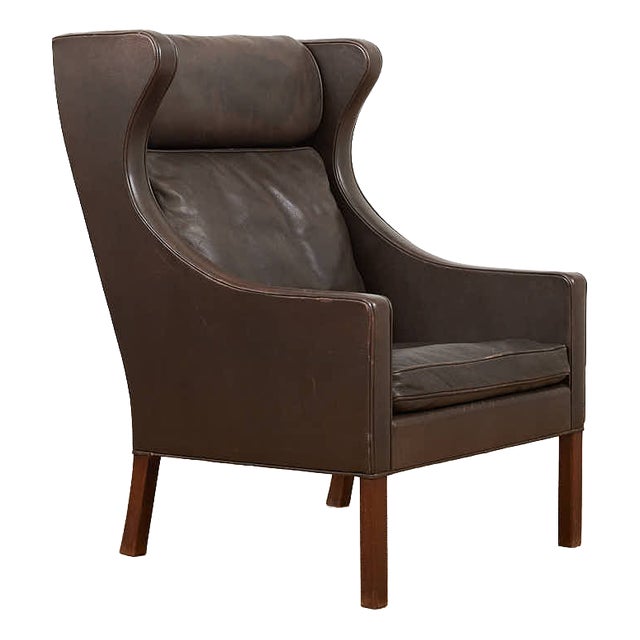 Model 2204 Wingback Armchair in Leather with Wood Legs by Børge Mogensen for Frederica, 1963 For Sale