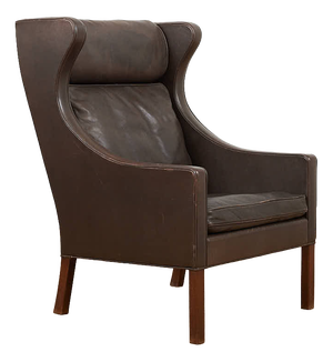 Model 2204 Wingback Armchair in Leather with Wood Legs by Børge Mogensen for Frederica, 1963