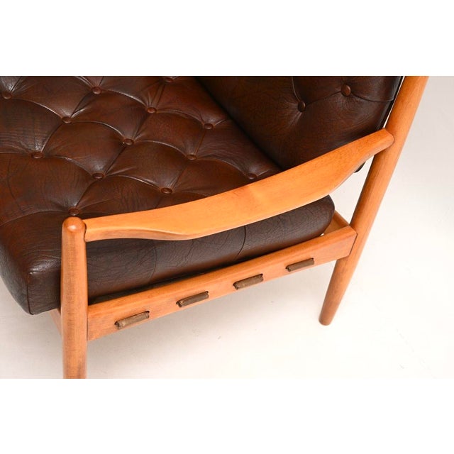 Vintage Swedish Leather and Birch Lounge Chairs attributed to Ingemar Thillmark for Ope, 1960s, Set of 2 For Sale - Image 10 of 11