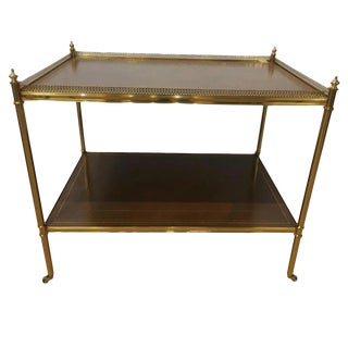 Vintage French Baguès Style Brass & Leather Side Table For Sale