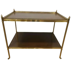 Vintage French Baguès Style Brass & Leather Side Table