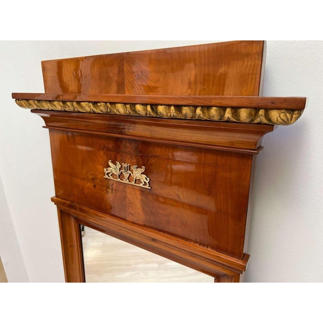 Biedermeier Cherry Wall Mirror with Brass Decor, South Germany, 1820s For Sale - Image 10 of 18