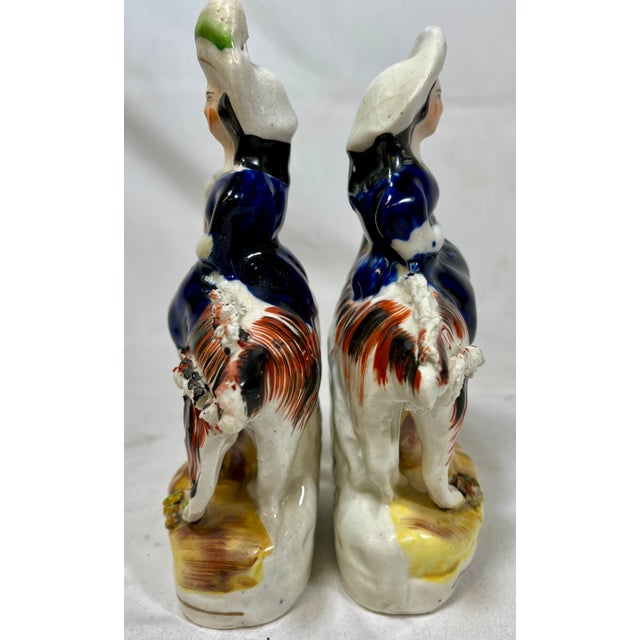 Staffordshire Antique Pair of 19th Century Staffordshire Figurines Depicting Period Dressed Women Riding Goats - From England For Sale - Image 4 of 11
