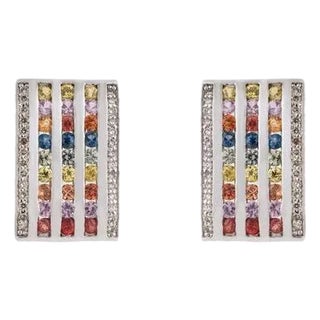 Multi Sapphire Statement Earrings With Diamonds for Her- A Pair For Sale