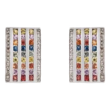 Multi Sapphire Statement Earrings With Diamonds for Her- A Pair For Sale