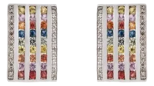 Multi Sapphire Statement Earrings With Diamonds for Her- A Pair