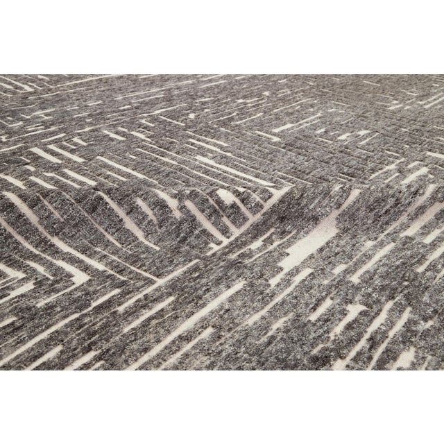 Modern Natural Moroccan Style Wool Rug With Gray Abstract Design by Apadana For Sale - Image 9 of 10