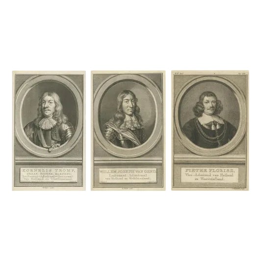 Dutch Naval Portraits, 1700, Paper, Set of 3 For Sale