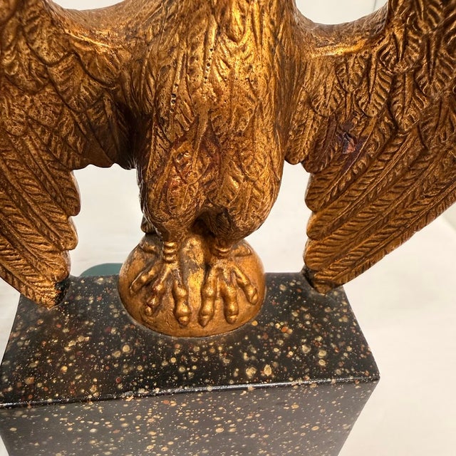 Vintage Gold Wooden Eagle Bookends Pair Speckled Base Americana Office Decor For Sale - Image 4 of 15