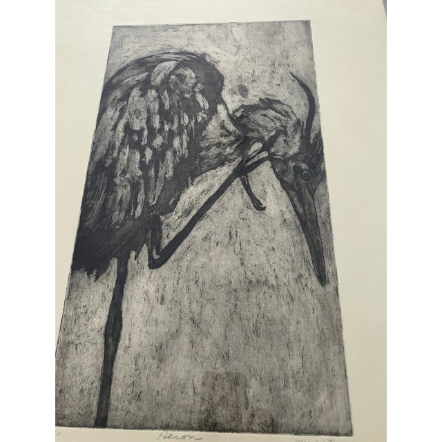 Glass Heron, Original Limited Edition Black & White Print by California Artist Stephanie Martin, Framed For Sale - Image 7 of 9