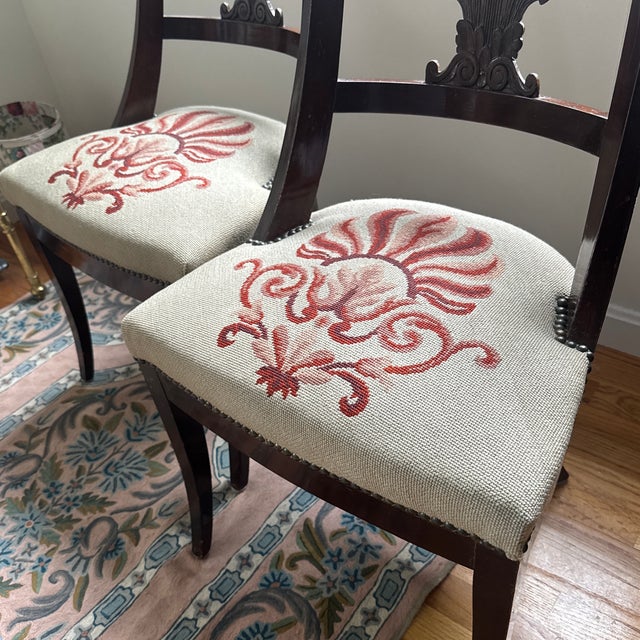Mid 20th Century Rococo Shell Needlepoint Chairs a Pair For Sale - Image 10 of 12
