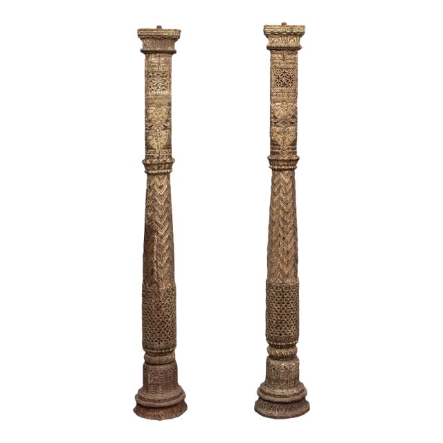 Antique Pair of Mughal Style Pillars From India For Sale