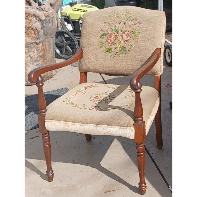Antique Victorian Needlepoint Armchair Floral Tapestry Accent Chair For Sale - Image 10 of 16