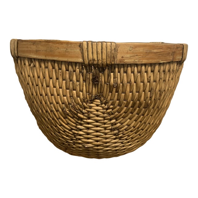 Vintage Handwoven Chinese Willow Basket For Sale