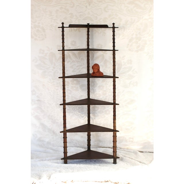 Tall Folk Art Spool Corner Shelf From the 1920s For Sale - Image 6 of 10