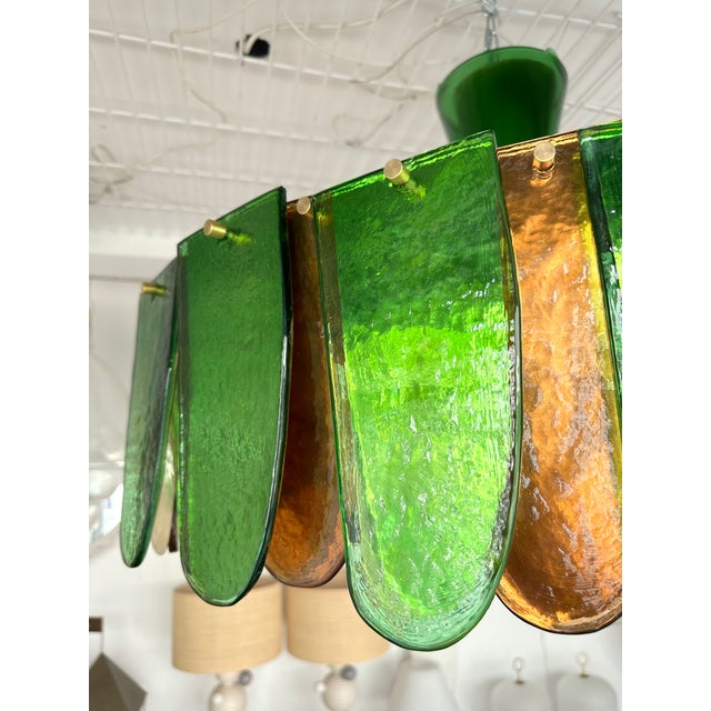 Glass Contemporary Chandelier Brass and Murano Glass Blade, Italy For Sale - Image 7 of 12