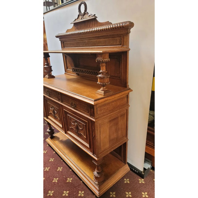 Late 19th Century Antique 1880s French Henri II Style Sideboard Server Oak For Sale - Image 5 of 17