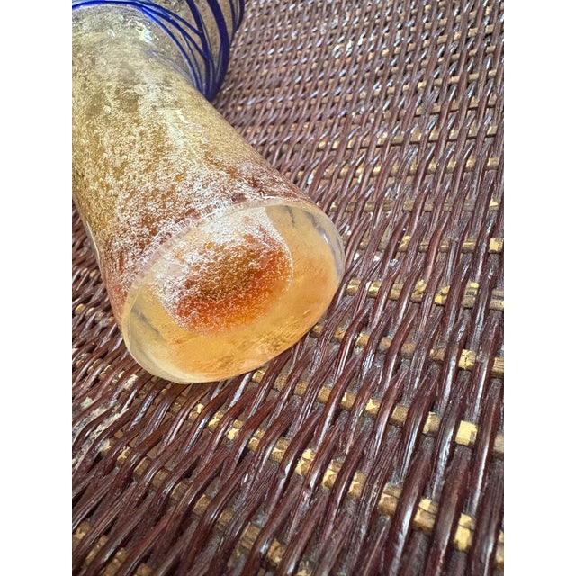 Contemporary Simone Cenedese Vitro Artistico Murano Pulegoso Vase With Royal Blue Threading Around the Top For Sale - Image 3 of 4