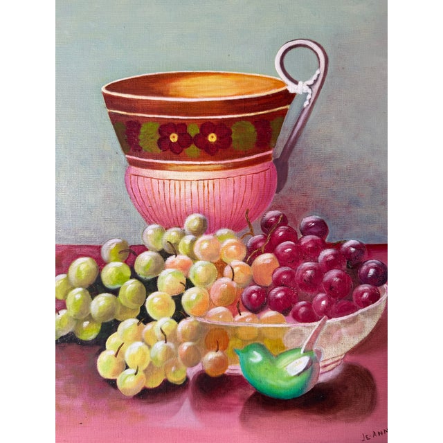 1970s Vintage Je. Ann Still Life Oil on Canvas Board Painting – Framed For Sale In Miami - Image 6 of 12
