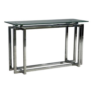 Constructivist Style, Console Table, Chromed Steel, Beveled Glass, Usa, 1980s For Sale