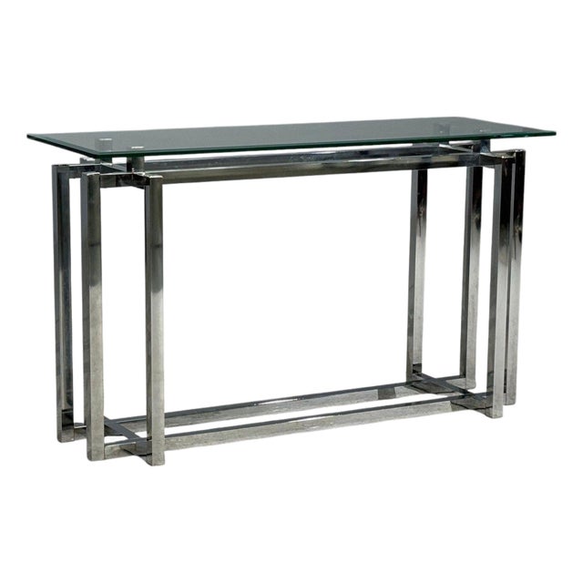 Constructivist Style, Console Table, Chromed Steel, Beveled Glass, Usa, 1980s For Sale