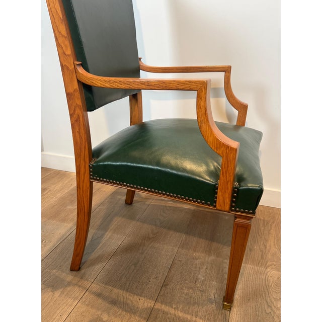 Wood 1940s Pair of oak and leather armchairs by De Coene Frères For Sale - Image 7 of 12