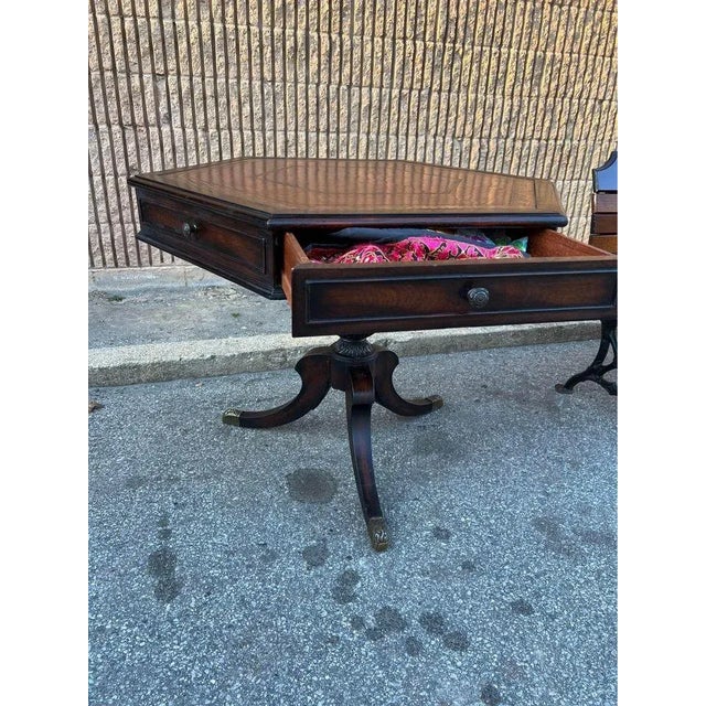 Brown Early 20th Century Georgian Octagonal Leather Inset Library Side Table For Sale - Image 8 of 13